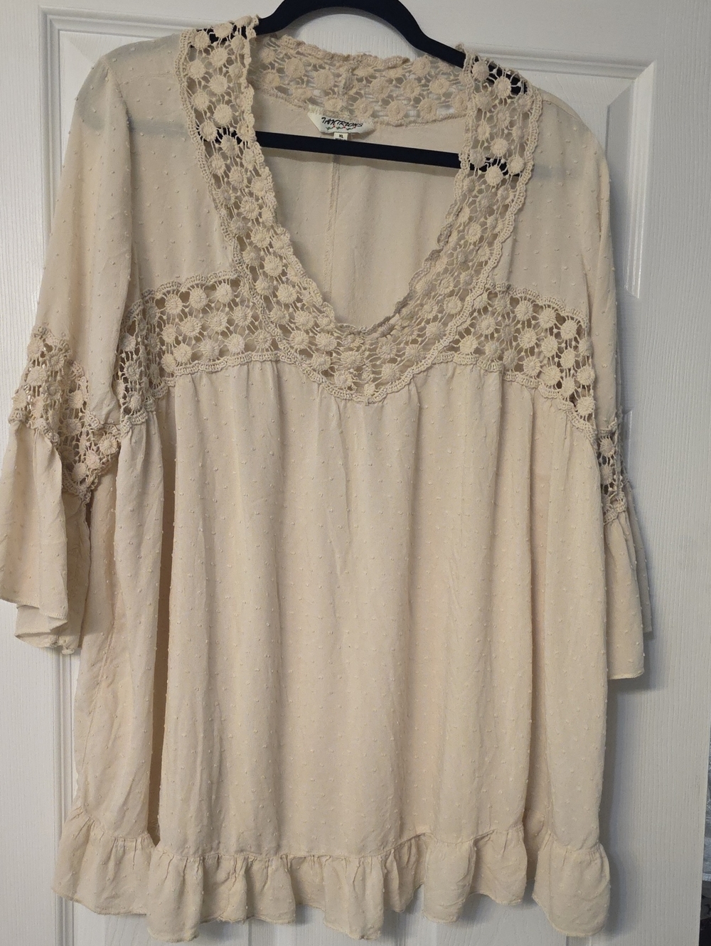 Womens Tantrums  Cream Colored Embroudery And Dots Tunic SizeXL